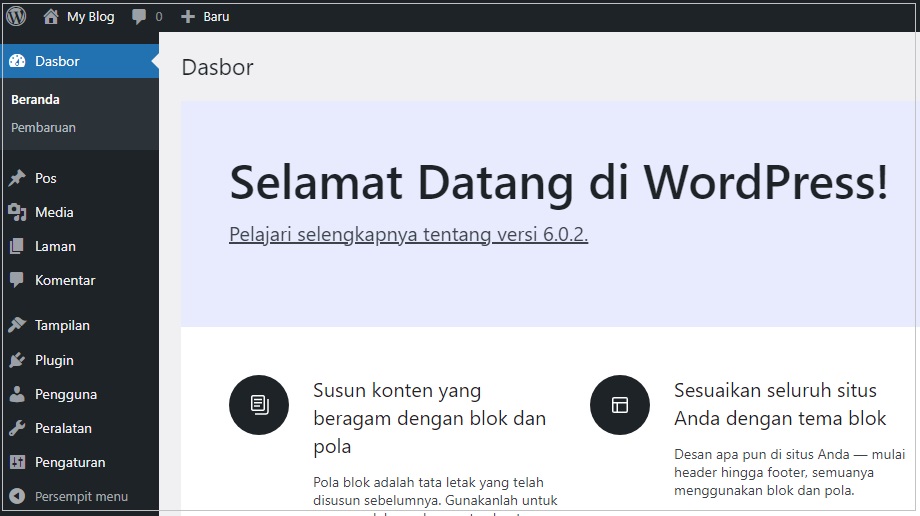 Setting Website dengan Wordpress dashboard wordpress